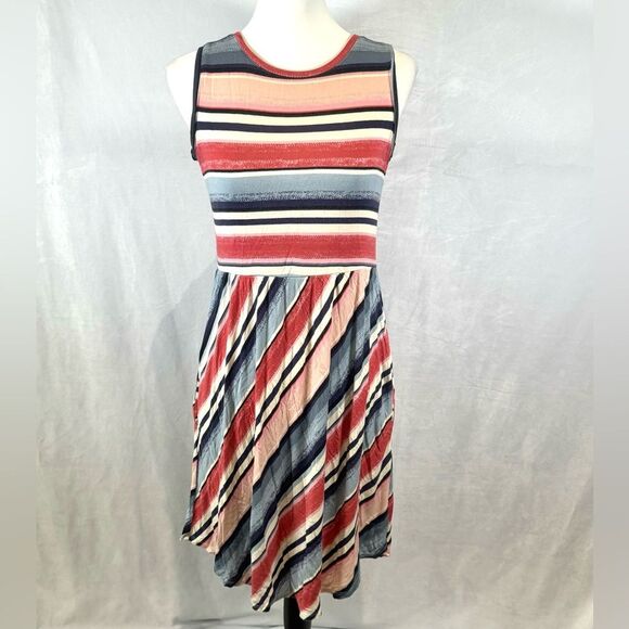 Maurices pink and blue multi stripe empire waist dress with pockets size small - Picture 3 of 7